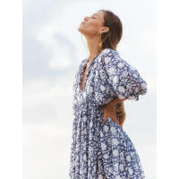 Vestido corto de vacaciones de playa de rayón informal suelto con lazo floral para mujer de moda de verano - details 22