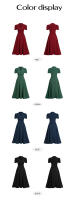 Primavera Verano elegante cintura con cuello en V Color sólido vestido de manga corta moda mujer - details 27