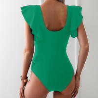 New Clashing One-piece Swimming Costume Small Fly Sleeve Bikini Women Quick Dry Sports Deep V Cross Hollow One-piece Swimsuit - details 41