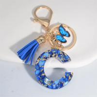 Llavero de Alfabeto de Piedra Pulida Azul Colgante de Borla de Mariposa 26 Iniciales - details 7