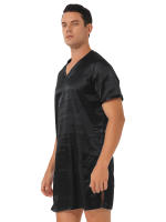 Camisón de satén para hombre y mujer, ropa de dormir de manga corta con cuello en V, ropa de dormir para el hogar, ropa de dormir con abertura lateral, albornoz para dormir - details 7