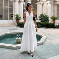 Vestido largo de algodón puro Europa, América 2025 primavera y verano cintura cuello en V con tirantes vestido largo amplio vestido de mujer - details 1