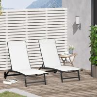 Pack de 2 Hamacas de Jardín Exterior Reclinables de Aluminio con Resalto Ajustable de 5 Niveles y Ruedas Ideal para Playa Piscina 165x66x102 cm Gris Oscuro - details 10