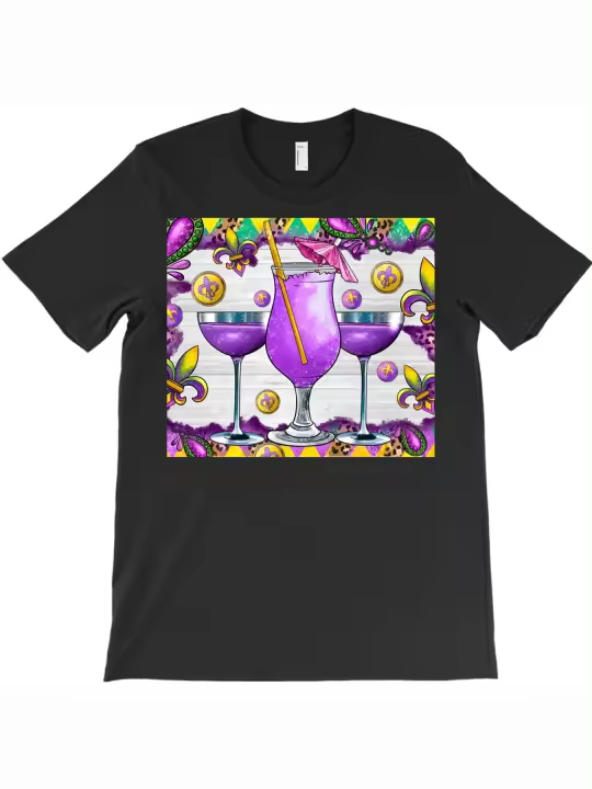 Camiseta con bebida de Mardi Gras, regalo para papá, manga corta con cuello redondo suave y cómoda, 230g - 1