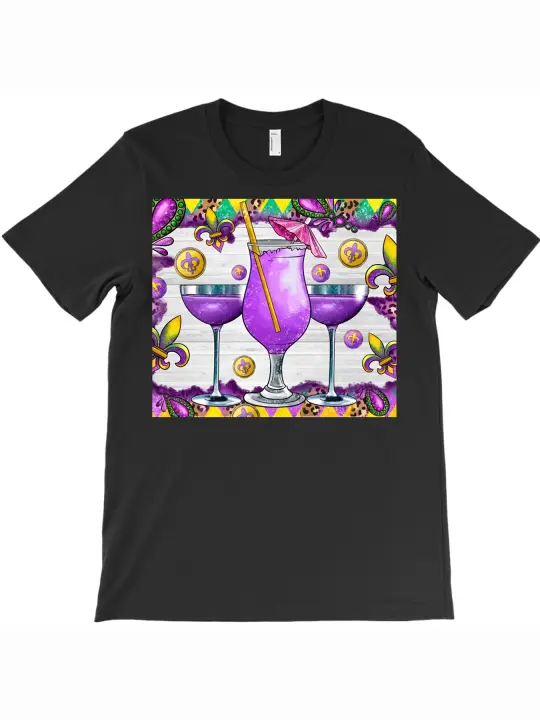 Camiseta con bebida de Mardi Gras, regalo para papá, manga corta con cuello redondo suave y cómoda, 230g - 1