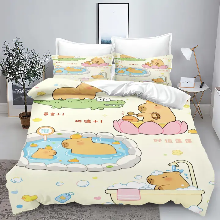 Juego de Ropa de Cama de Poliéster 100% Capibara 3D para Niños Funda de Edredón de Tamaño Twin - 1
