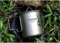 Tiartisan - Taza de agua de titanio ultraligera portátil para exteriores, villa de camping, picnic, mango plegable, taza de té cubierta, 420 ml - details 10