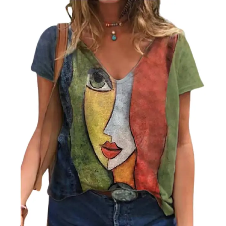 Camiseta Oversize con Estampado 3D Top Casual para Mujeres Manga Corta Dacron - 1