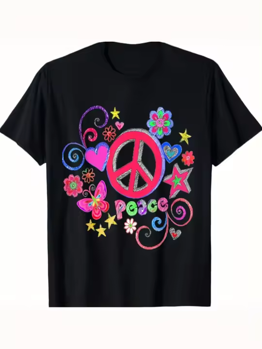 Diva Duds Peace Love - Camiseta hippie Regalo para papá Manga corta con cuello redondo suave y cómoda - 230 g - 1