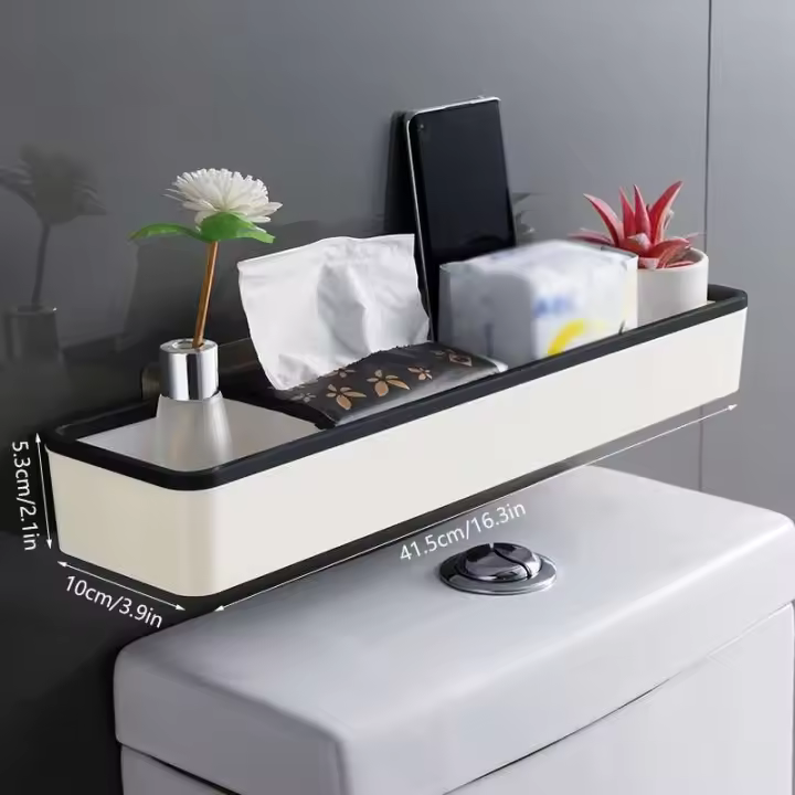 Armario de iluminación para baño, montado en la pared, dispositivo multifuncional no perforado, organizador de soporte para inodoro - 1