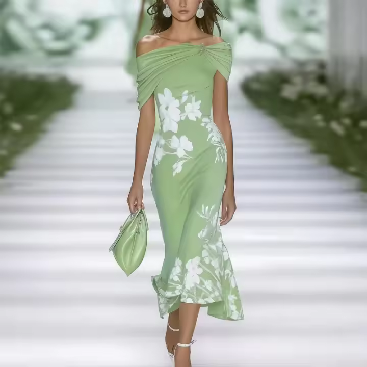 Elegante Vestido Largo de Moda 2025 Europa Y Los Estados Unidos Verde Claro, Azul Claro, Negro - 1
