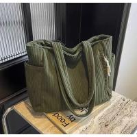 Bolso informal de pana con cierre de cremallera, ligero y de gran capacidad, correa fija para el hombro, bolso de viaje diario de Color sólido - details 24