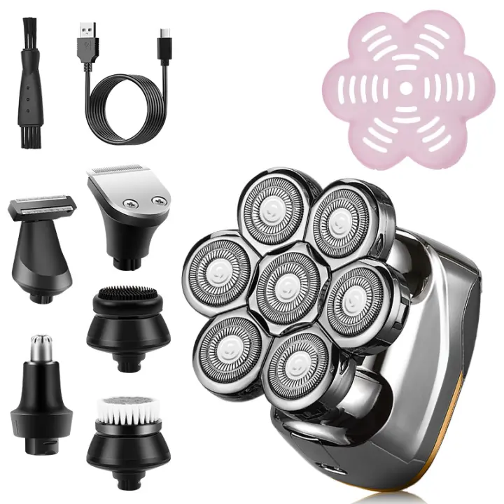 Bald Razor Afeitadora eléctrica para hombres: Afeitadora de cabeza flotante 7D para afeitadora de rotación calva 6 en 1 Afeitadora multifuncional para calvos Paquete de cuidado para recortar el vello de la nariz y la barba a prueba de agua - 1