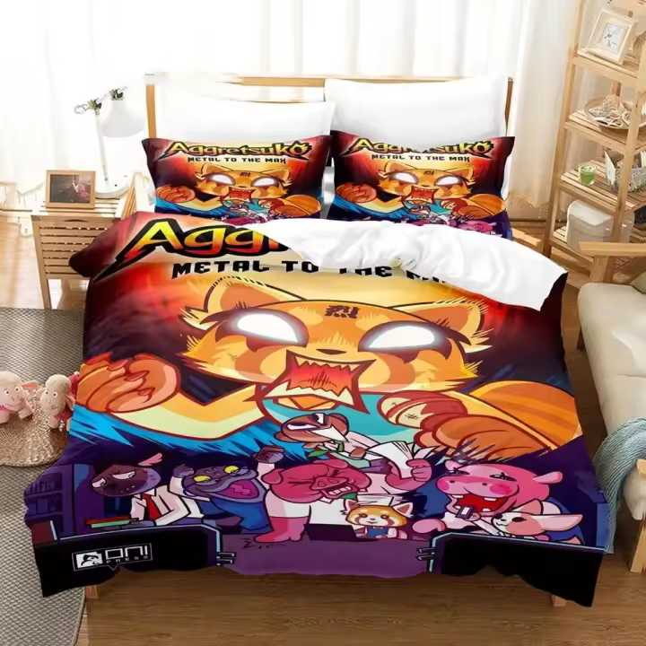 Juego de Ropa de Cama Impresa en 3D Aggretsuko Retsuko Tamaño Rey y Reina - 1