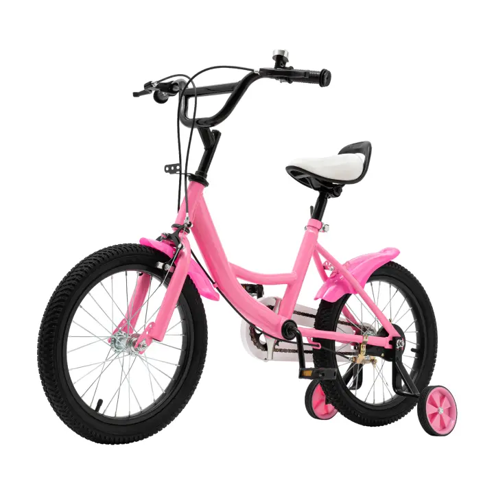 Bicicleta con ruedas de entrenamiento para niños, cojín de cuero Pu rosa de 16 ", altura ajustable para niños de 5 a 8 años - 1