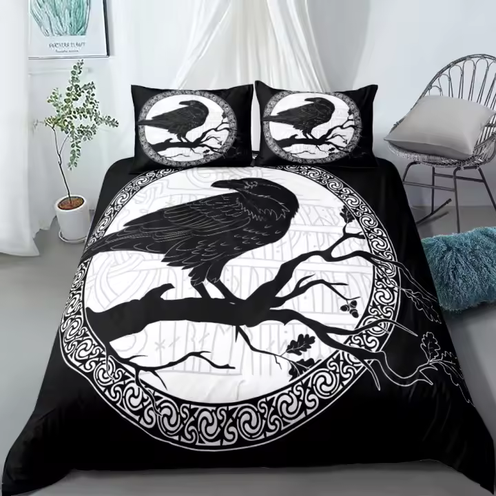 Funda de edredón Vikings Yggdrasil Fenrir Wolf, juego de cama King Queen, doble, tamaño individual, símbolos de mitología, runas, juego de ropa de cama - 1