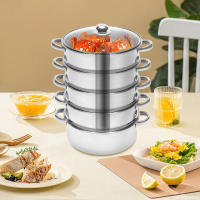 Vaporera de acero inoxidable de 5 niveles, olla de vapor para cocina de carne y verduras, con tapa de vidrio - details 6