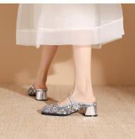Zapatos Mary Jane de tacón medio con correa de una palabra de plata francesa - details 16