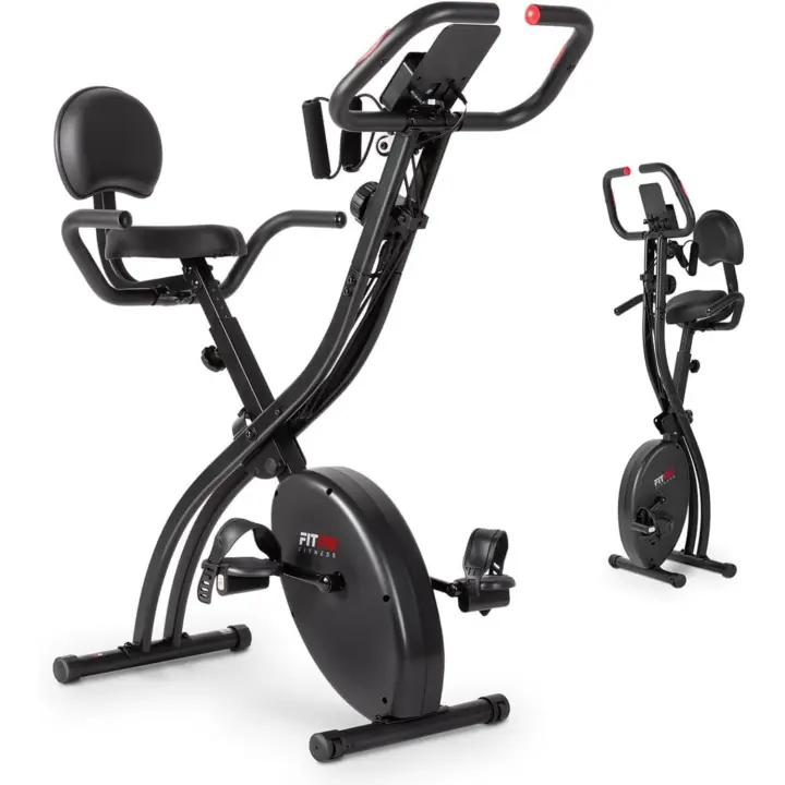 Bicicleta de Fitness BEST-320 Plegable con Respaldar, Cuerdas Elásticas Modalidad Remo, 8 Niveles de Resistencia, Pantalla LCD Multifunción, Pulsómetro, Soporte para Móvil/Tablet - 1