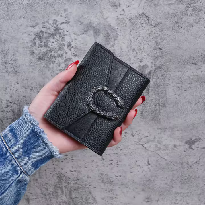 Bolso de Cuero Corto para Mujer 2024 Bolso de Mano Plegable con Clip de Dinero - 1