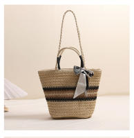 Bolso de paja de un solo hombro a rayas, bolso tejido a mano para mujeres, bolso de playa para vacaciones - details 0
