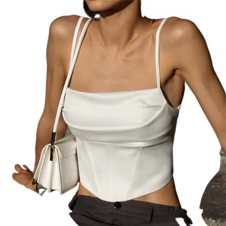 Camiseta Sin Mangas para Mujer Ajuste Ajustado, Espalda Descubierta, Cordones para Fiesta - 1