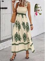 Vestidos estampados sin mangas con cuello cuadrado para mujer, vestido con tirantes de cintura alta, chaqueta de vacaciones en la playa, moda - details 5
