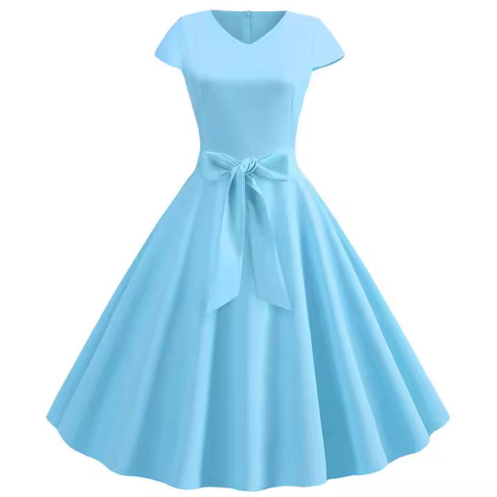 Vestidos de fiesta retro elegantes con cuello en V y manga corta vintage de verano para mujer - 1