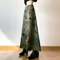 BUNO-faldas por debajo de la rodilla con estampado vintage de trompeta verde, faldas largas elegantes estéticas Y2K de cintura baja, trajes de vacaciones Grunge Fairycore, novedad - details 2