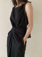 Vestido Vintage de moda versión coreana para mujer, Túnica de verano para oficina madura, sin mangas, Color sólido, temperamento, Vestido suave - details 24