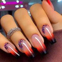 24 Piezas de Uñas Falso Uñas Largas de Ballet en Rojo Negro Puntras de Diamante Set Completo - details 1