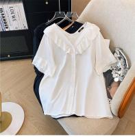 NOVEDAD DE VERANO 2024, camisa de gasa de talla grande con cuello de muñeca de color sólido, top sencillo para ir al trabajo, ropa holgada y cómoda para el hogar - details 1