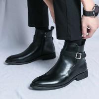 Botas puntiagudas de moda de negocios de cuero suave clásico para hombres, pantalones cortos casuales de estilo británico de caña alta - details 13