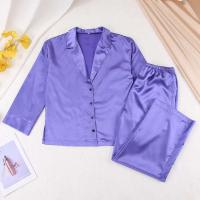 Conjunto de pijama sexy para mujer Bo Cut, tres pantalones informales sueltos de manga larga, top cómodo para el hogar de seda satinada suave, 2 piezas - details 3