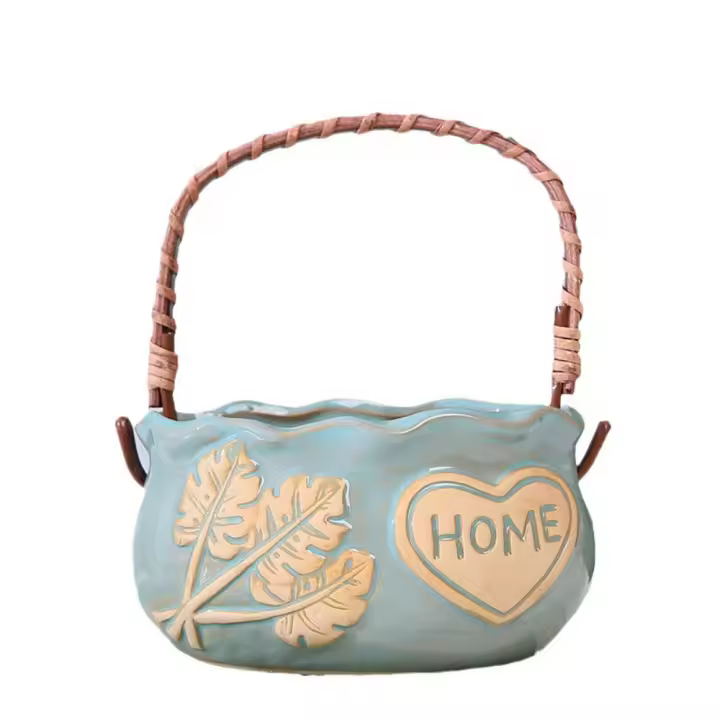 Maceta suculenta de cerámica resistente a la corrosión, decorativa con mango, maceta creativa, adorno de maceta nórdica transpirable - 1