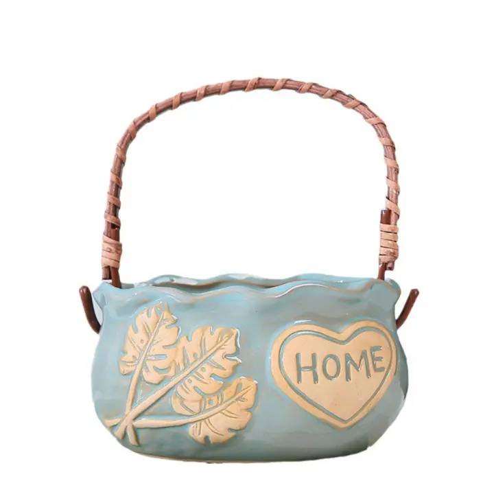 Maceta suculenta de cerámica resistente a la corrosión, decorativa con mango, maceta creativa, adorno de maceta nórdica transpirable - 1