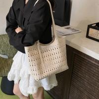 Bolso de mano de gran capacidad para mujer: elegante diseño perforado en blanco y negro, herrajes en tono dorado, correa de hombro desmontable, perfecto para desplazamientos, compras y uso diario, bolso de mano grande - details 8