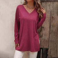 Camiseta de Manga Larga para Mujer Cuello en V Color Sólido Moda Coreana en Punto - details 13