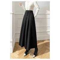 Faldas elegantes de lana sintética para mujer, falda informal holgada de cintura alta con bolsillos para oficina, Otoño e Invierno - details 6