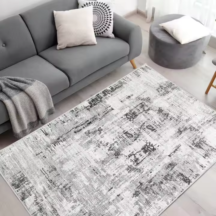 Alfombra de Pelo Corto Diseño Abstracto, Imitación Cachemira, Antideslizante, Lavable - 1