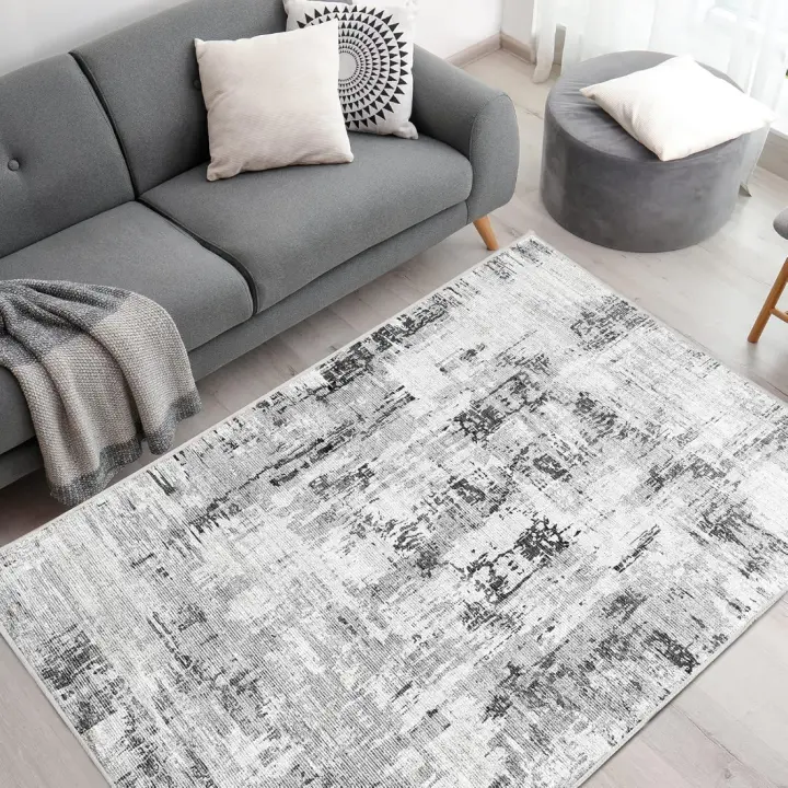 Alfombra de Pelo Corto Diseño Abstracto, Imitación Cachemira, Antideslizante, Lavable - 1