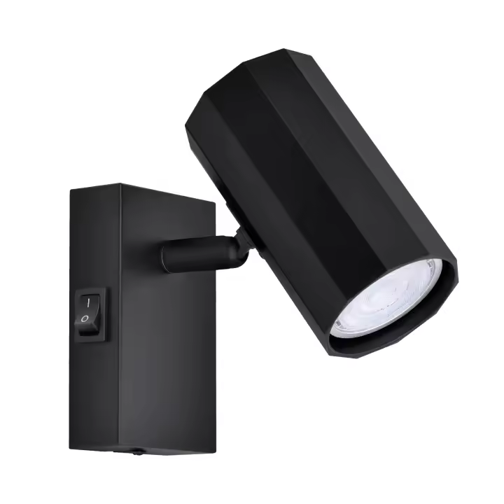 CBJKTX Foco de pared negro de 1 llama - Aplique de pared con interruptor de metal GU10 Lámpara de pasillo ajustable 350 °   MÁXIMO. 40W - 1