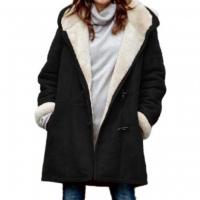 Top de chaqueta de terciopelo cálido de Invierno para mujer，Añadir abrigo de bolsillo con Cuello de piel de Cachemira - details 2
