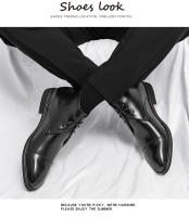 Nuevas botas cortas con cordones, botines derby de punta, informales de negocios, zapatos de cuero de color sólido británico. - details 5