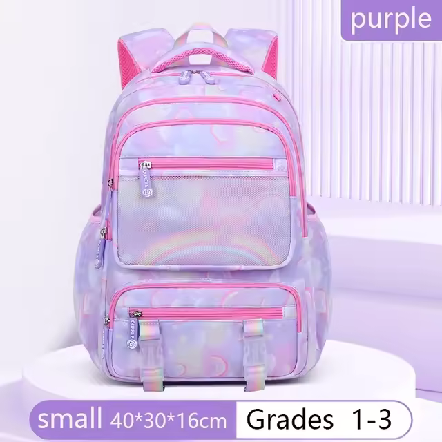 Mochila escolar para niños, resistente al agua, duradera, gran capacidad, arcoíris, mariposa, primaria - 1