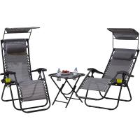 Juego de 3 sillas plegables portátiles de gravedad cero, tumbonas, portavasos, reclinables, jardín, patio, campamento al aire libre (gris) - details 0