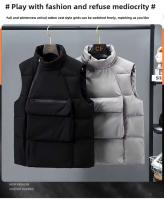 Chaleco cálido de invierno ajustado para hombre con bolsillos grandes, sin mangas, espíritu social, marca de moda, estilo casual, cierre de cremallera - details 0