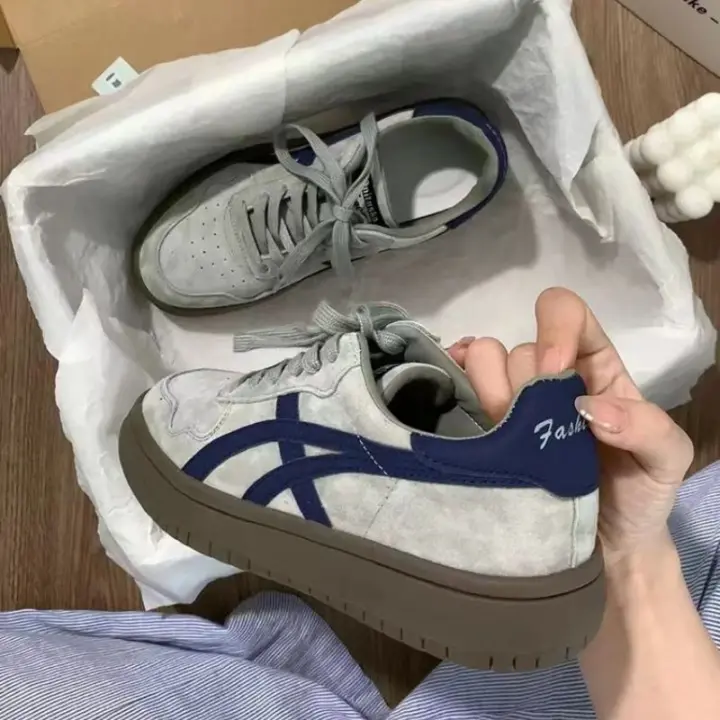 Zapatillas de Entrenamiento para Mujeres Alemánas Gris-Azul Nueva Plataforma de Cuero Retro Deportes y Ocio - 1