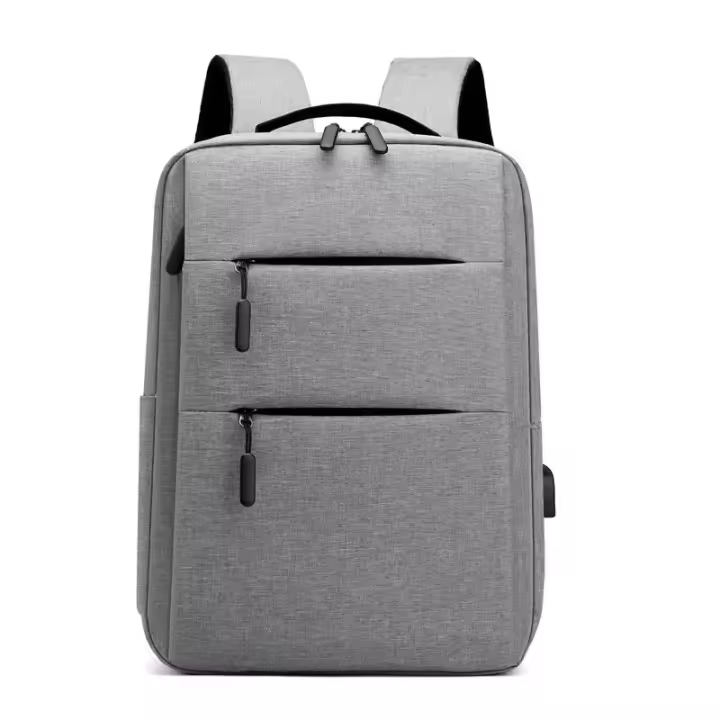 Mochila de negocios doble tirón color sólido con Mochila de carga USB bolsa de computadora simple - 1