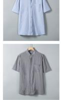 Camisa de gran tamaño para hombres de manga corta 2025 nueva camisa de media manga de algodón y lino camisa de cuello alto casual color sólido camisa de manga corta para hombres - details 2
